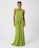 Ursula | Women's Ruched Halter Neck Maxi Dress with Side Cutouts