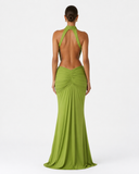 Ursula | Women's Ruched Halter Neck Maxi Dress with Side Cutouts