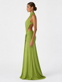 Ursula | Women's Ruched Halter Neck Maxi Dress with Side Cutouts