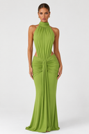 Ursula | Women's Ruched Halter Neck Maxi Dress with Side Cutouts