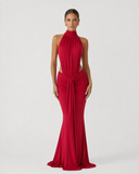 Ursula | Women's Ruched Halter Neck Maxi Dress with Side Cutouts