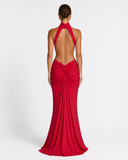 Ursula | Women's Ruched Halter Neck Maxi Dress with Side Cutouts