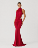 Ursula | Women's Ruched Halter Neck Maxi Dress with Side Cutouts