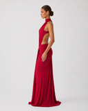 Ursula | Women's Ruched Halter Neck Maxi Dress with Side Cutouts