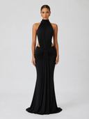 Ursula | Women's Ruched Halter Neck Maxi Dress with Side Cutouts