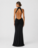 Ursula | Women's Ruched Halter Neck Maxi Dress with Side Cutouts