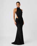 Ursula | Women's Ruched Halter Neck Maxi Dress with Side Cutouts
