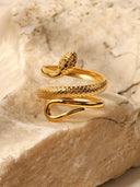 Vada | Women's Coiled Serpent Textured Scale Detail Snake Wrap Ring