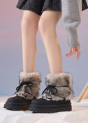Valencia | Women's Fuzzy Ankle Lace Up Round Toe Platform Boots