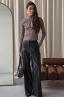 Varvara | Women's Turtleneck Long Sleeve Keyhole Cutout Ribbed Knit Top