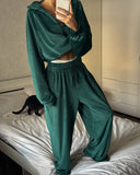 Veda | Women's Zip Jacket Wide Leg Drawstring Pants Velour Two Piece Set