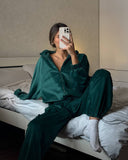 Veda | Women's Zip Jacket Wide Leg Drawstring Pants Velour Two Piece Set