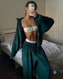 Veda | Women's Zip Jacket Wide Leg Drawstring Pants Velour Two Piece Set