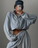 Veda | Women's Zip Jacket Wide Leg Drawstring Pants Velour Two Piece Set