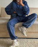 Veda | Women's Zip Jacket Wide Leg Drawstring Pants Velour Two Piece Set