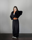 Veda | Women's Zip Jacket Wide Leg Drawstring Pants Velour Two Piece Set