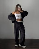 Veda | Women's Zip Jacket Wide Leg Drawstring Pants Velour Two Piece Set