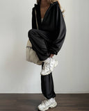 Veda | Women's Zip Jacket Wide Leg Drawstring Pants Velour Two Piece Set
