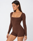 Vienna | Women's Square Neck Long Sleeve Lace Trim Romper with Bow