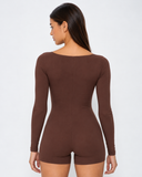 Vienna | Women's Square Neck Long Sleeve Lace Trim Romper with Bow