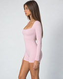 Vienna | Women's Square Neck Long Sleeve Lace Trim Romper with Bow