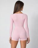 Vienna | Women's Square Neck Long Sleeve Lace Trim Romper with Bow