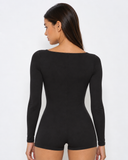 Vienna | Women's Square Neck Long Sleeve Lace Trim Romper with Bow