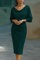 Wrenley | Women's Draped Neck Three-Quarter Sleeve Midi Dress