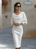 Wrenley | Women's Draped Neck Three-Quarter Sleeve Midi Dress