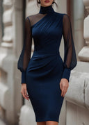 Xenia | Women's Ruched Mock Neck Sheer Puff Sleeve Mini Dress