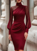 Xenia | Women's Ruched Mock Neck Sheer Puff Sleeve Mini Dress