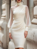 Xenia | Women's Ruched Mock Neck Sheer Puff Sleeve Mini Dress