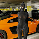 Xiomara | Women's Halloween Hooded Face Cover Open Back Glitter Mesh Jumpsuit