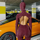 Xiomara | Women's Halloween Hooded Face Cover Open Back Glitter Mesh Jumpsuit