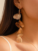 Yamileth | Women's Long Dangle Layered Ginkgo Leaf Drop Earrings