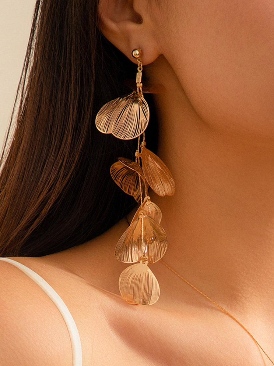 Yamileth | Women's Long Dangle Layered Ginkgo Leaf Drop Earrings