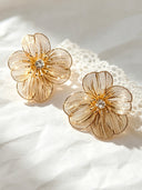 Yaretzi | Women's Floral Stud Oversized Petal Crystal Center Line Detail Earrings