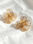 Yaretzi | Women's Floral Stud Oversized Petal Crystal Center Line Detail Earrings