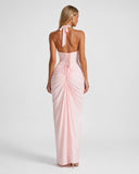 Younis | Women's Ruched Halter Plunge Neck Maxi Dress with High Slit