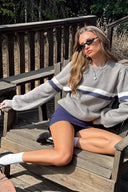 Yseult | Women's Crew Neck Long Sleeve Contrast Stripe Ribbed Knit Sweater