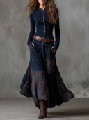 Yvonne | Women's V Neck Long Sleeve Button Front Belted Pocket Midi Dress