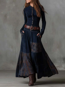 Yvonne | Women's V Neck Long Sleeve Button Front Belted Pocket Midi Dress
