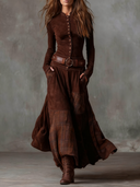 Yvonne | Women's V Neck Long Sleeve Button Front Belted Pocket Midi Dress