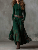 Yvonne | Women's V Neck Long Sleeve Button Front Belted Pocket Midi Dress