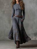 Yvonne | Women's V Neck Long Sleeve Button Front Belted Pocket Midi Dress