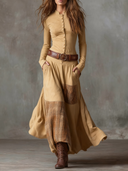 Yvonne | Women's V Neck Long Sleeve Button Front Belted Pocket Midi Dress