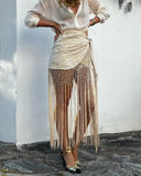 Zariah | Women's Wrap Silhouette Embroidery Fringe Skirt