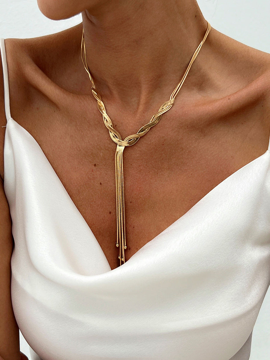 Zaylee | Women's Twisted Y Braided Chain Long Tassel Drop Multi Strand Necklace