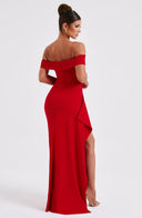 Zelda | Women's Ruched Bodice Side Draped Maxi Autumn Festive Party Dress