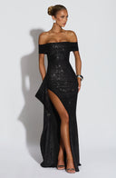 Zelda | Women's Ruched Bodice Side Draped Maxi Autumn Festive Party Dress